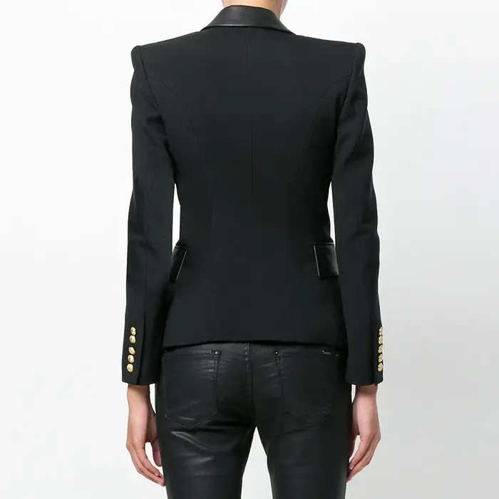 Automne hiver mode couture en cuir PU coupe ajustée à manches longues revers Double boutonnage costu