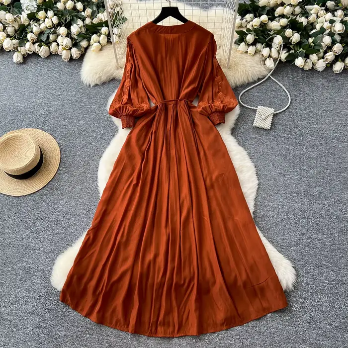 Elegantné vintage vyšívané gombíkové šaty do A-liniek Štýlové ležérne plážové prázdninové letné