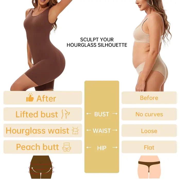Lingerie féminine avec effet push-up, contrôle de la taille, larges manches pour stabilité et ouverture frontale pour confort quotidien