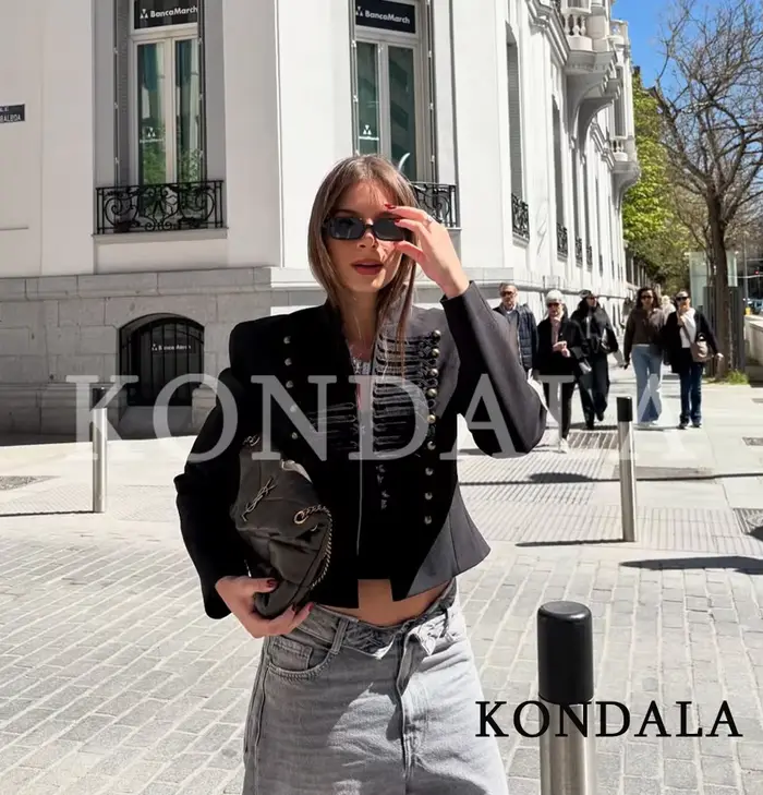 KONDALA Štíhla vintage bunda pre ženy 2026 Nové jarné trendy Elegantné napoleonské bundy pre dámy Mestský šik s vypchatými ramenami
