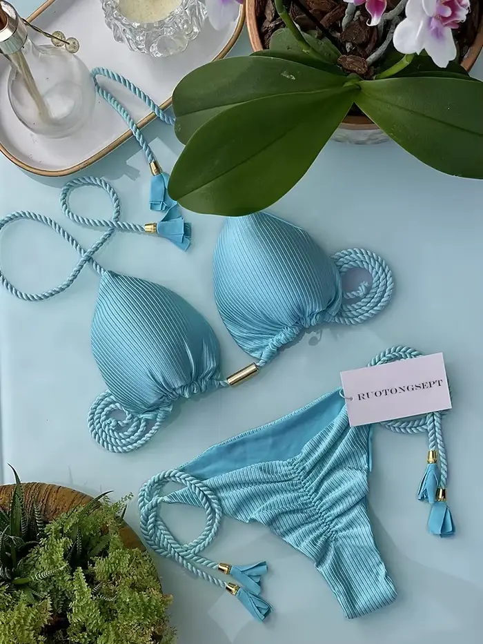 Ruotongsept Sexy pevný trojuholník Bikini Set pre ženy Beach Style Špeciálne príležitosti