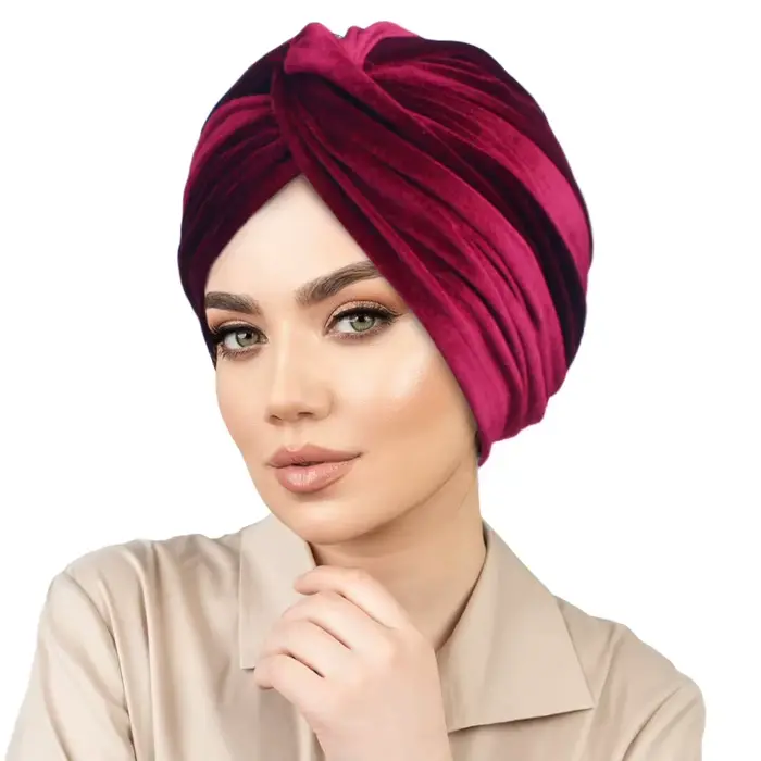 Bonnet turban extensible en velours doux pour femmes, chapeau musulman chaud, casquettes Hijab crois
