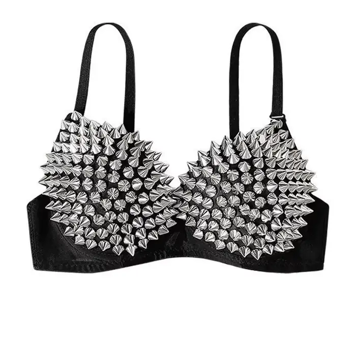 Soutien-gorge push-up à pointes style punk gothique, soutien-gorge à rivets heavy metal pour femme, 