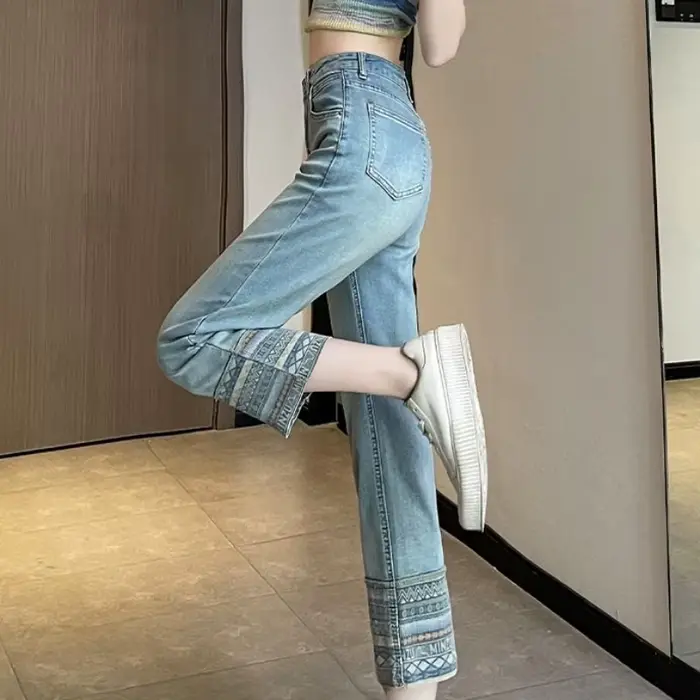 Priehľadné čipkové nohavice s kamienkami pre ženy, Capri, Straight Leg, Jeans Fj môžete aru Z Emo, Základy Estetické A