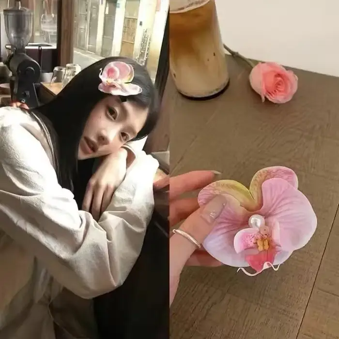 Jemná ružová orchideová spona do vlasov
