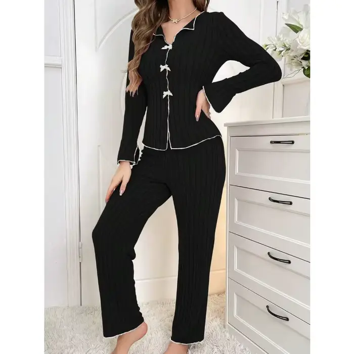 Dámske pyžamové sety 2 kusy ležérne zimné oblečenie na spanie V-neck polyester 95% elastan 5% špeciálne príležitosti