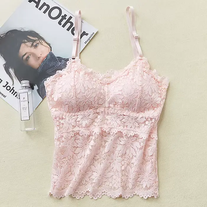 Štýlová kvetinová čipka top podprsenka pre ženy sexy spodná bielizeň bezdrôtové spodné prádlo nastaviteľné popruhy camisoles odnímateľné podložky špeciálne príležitosti