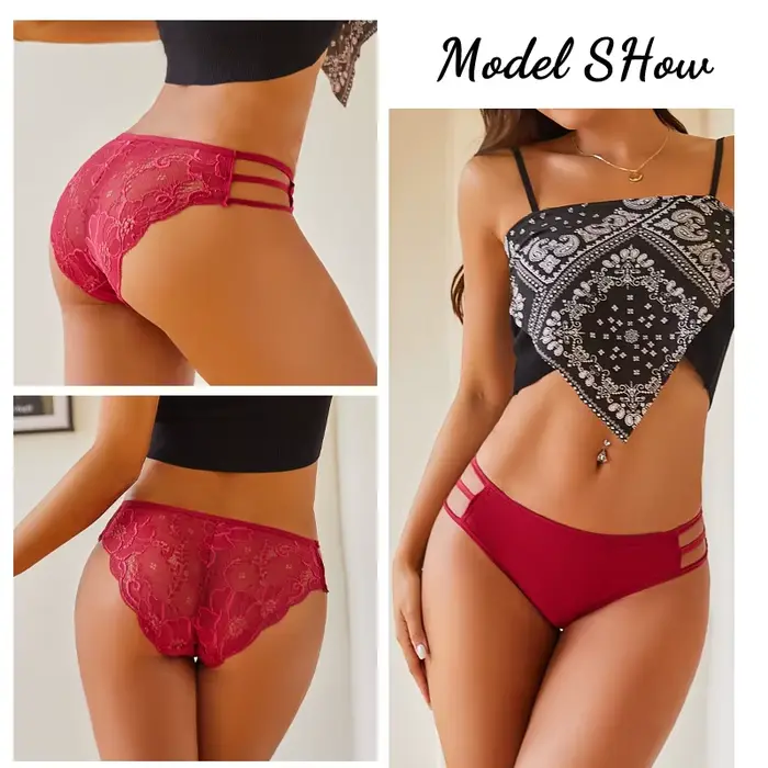 3-dielna súprava pre ženy Sexy čipka kvetinové nízke nohavičky priesvitné spodné prádlo elastické ramienka Mäkká bielizeň