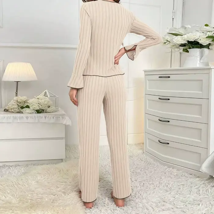 Dámske pyžamové sety 2 kusy ležérne zimné oblečenie na spanie V-neck polyester 95% elastan 5% špeciálne príležitosti