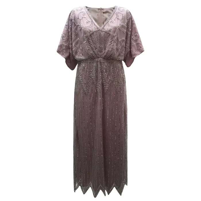Robe de soirée longue à paillettes pour femmes, élégante, col en V, manches courtes, ligne A, taille