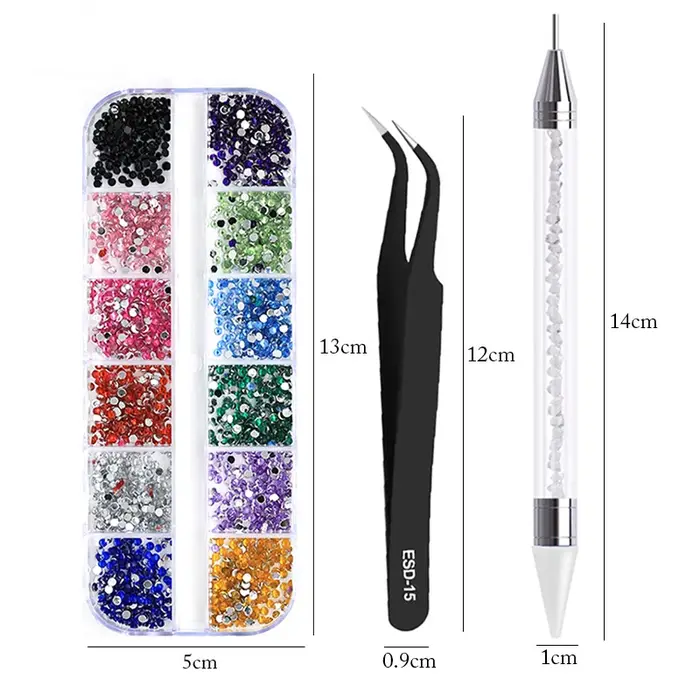 nail art  accesoires ongle decoration strass ongle Strass multi-tailles 3D cristal, 3 pièces/ensembl