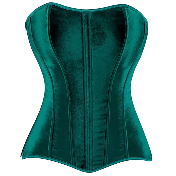 Corset victorien vintage pour femme, haut sexy, velours vert noirâtre, fermeture éclair latérale, bu