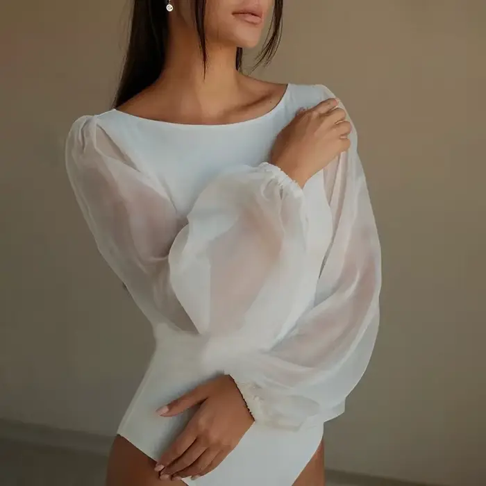 BornToGirl Sexy Body pre ženy čierna biela kaki obtiahnutý s dlhými rukávmi jednodielny sieťovaný
