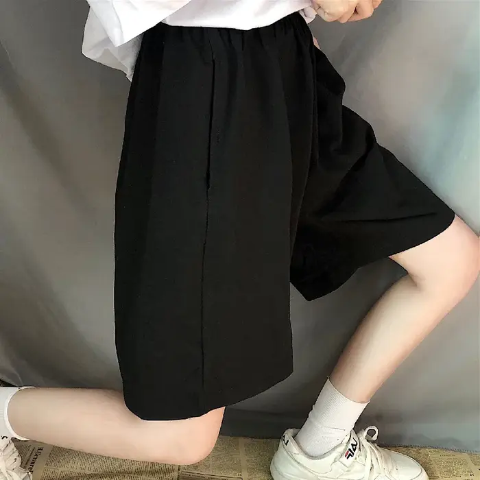 Y2k – pantalon court noir pour femmes, mode dames, taille élastique, taille haute, Streetwear, jambe
