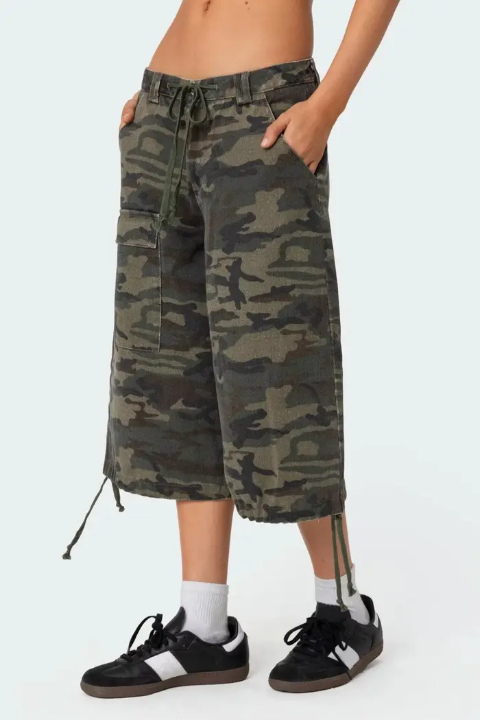 Nová letná móda pre ženy Cargo šortky ležérne s kamuflážnou potlačou voľné so šnúrkou krátke nohavice pre Club Streetwear