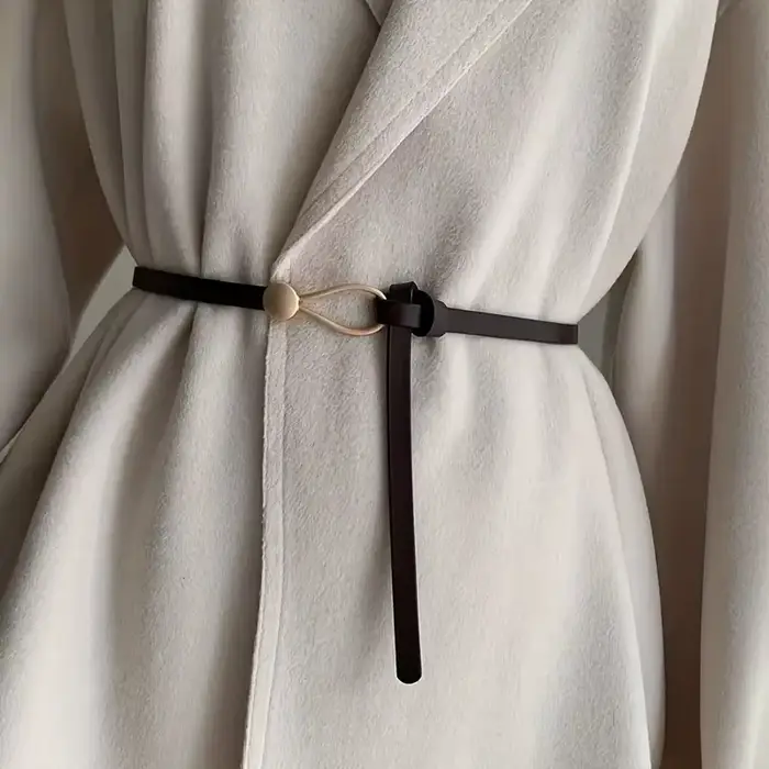 Ceinture nouée vintage sans trou pour femme, ceinture en cuir PU, document solide, environnement déc