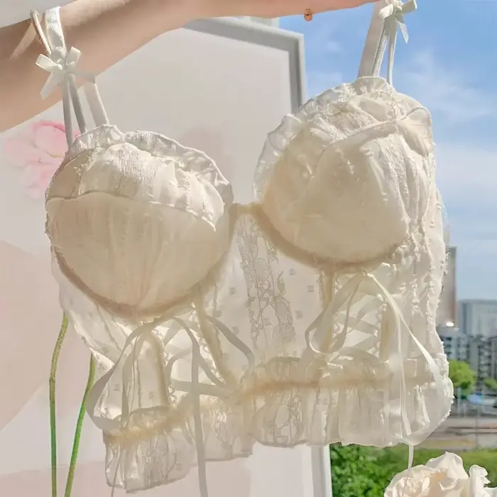 Retro korzet, Lolita čipka kríž čipka podprsenka, japonský štýl spodná bielizeň bez kostic
