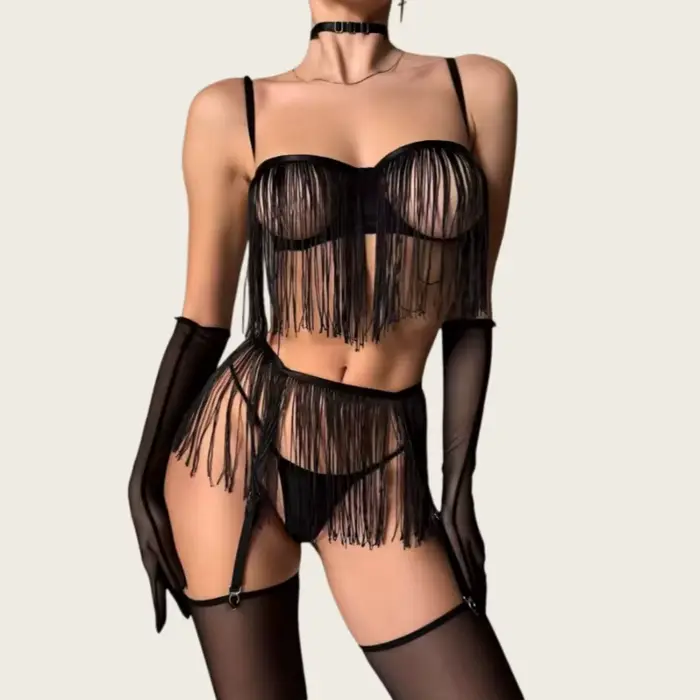 Luxusná erotická bielizeň pre ženy s pompoms, sexy spodná bielizeň, 8 kusov, ultra-zmyselná priehľadná podprsenka a nohavičky s podväzkovým pásom, intímne spodné prádlo