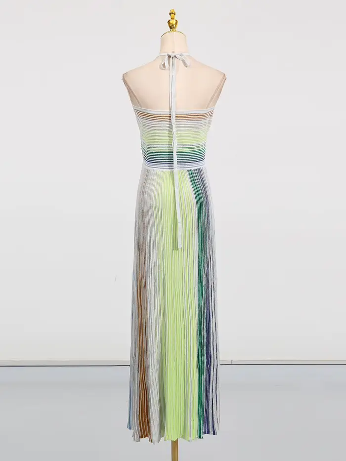 Robe longue de fête VGH à rayures colorées pour femme, dos nu, taille haute, sans manches, coupe aju