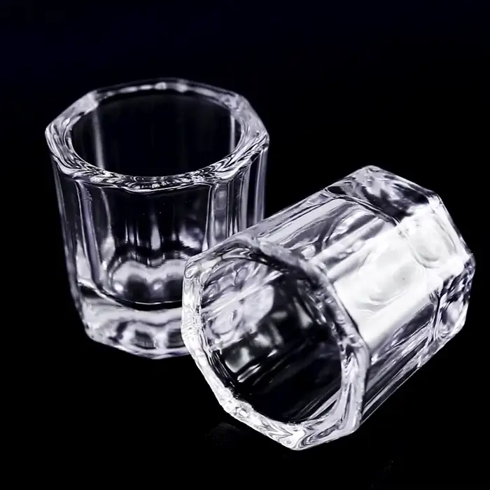 Mini verre cristal acrylique transparent, petite poudre octogonale, tasse à ongles liquide, brosse à
