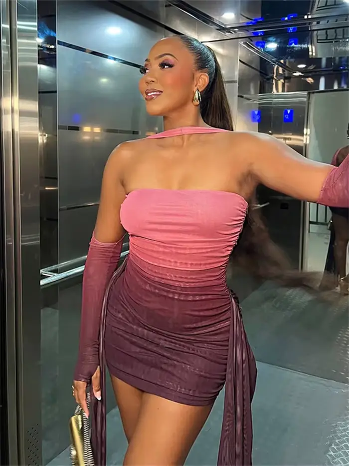 Robe Nibber Vacances Sexy voir à travers robe châle femmes ruché côté ruban coquette skinny minuit clubwear d'été partie moulante Polyester Elasthanne Haut Elasticité