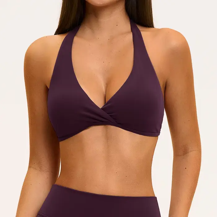 Soutien-gorge de yoga pour femme, sous-vêtements de sport pour la gym, sensation seconde peau, rembourré, hauts de fitness pour l'entraînement, sous-vêtements de sport yoga à col halter pour femme