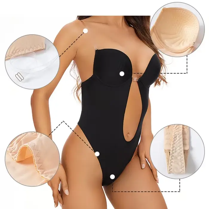 Body Invisible pre ženy string Shaper spevňujúci tvarovač Sexy hlboký výstrih do V odhalený chrbát Korzet s hlbokým výstrihom vystužený Push Up spevňujúca spodná bielizeň
