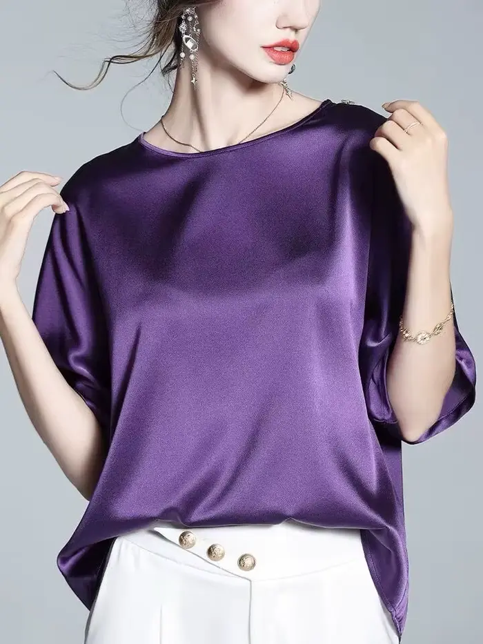 Printemps 2026 femmes chemise en soie glacée Vintage Blouse grande taille femmes demi manches acétat