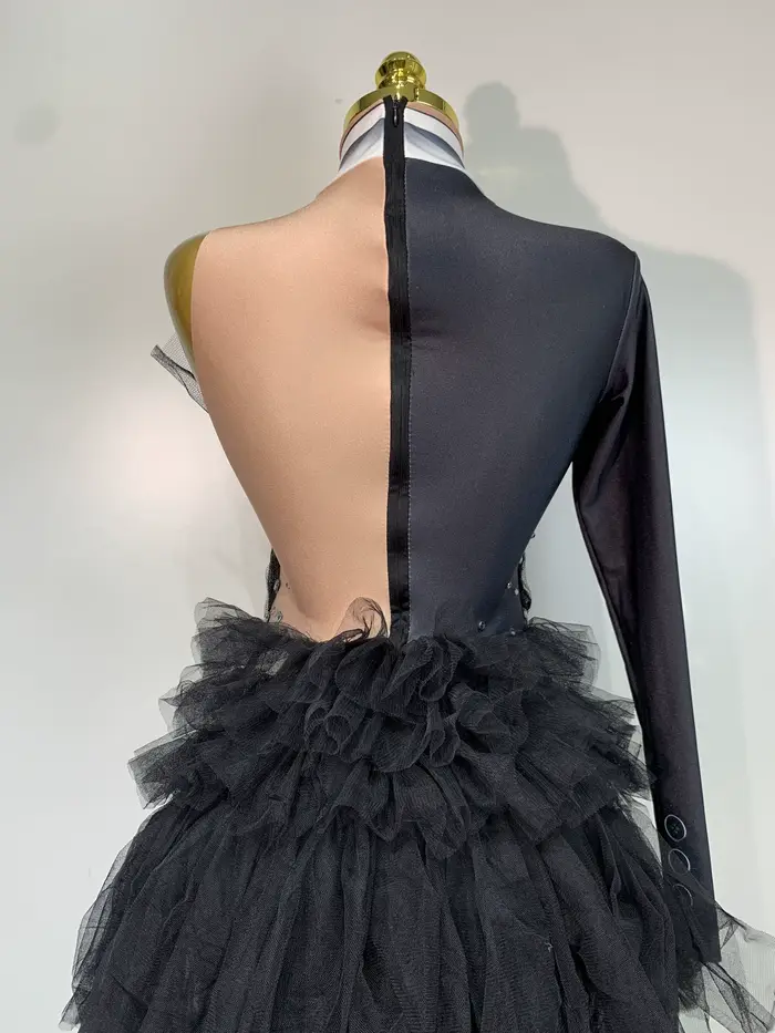 Body noir Kormanly pour femmes junior avec diamants imprimés, style sexy et club, pantalon crayon, haute élasticité, pour soirée, spectacle, photo shoot