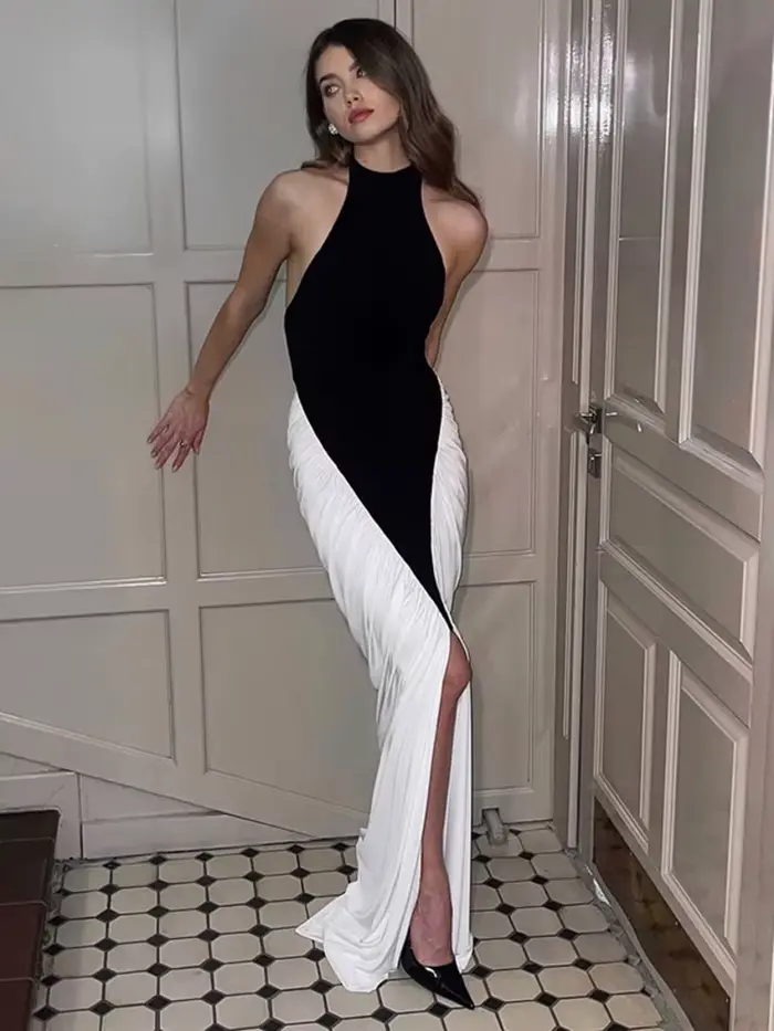 Bez rukávov Patchwork šaty pre ženy Sexy štýl a klub všestranný pre animované večery a špeciálne oslavy