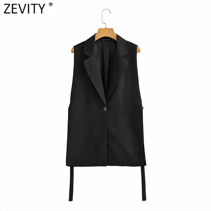 Zevity-Gilet fendu sur le côté pour femme, Vêtements d'extérieur chics, Mode féminine, Solide, Un bo