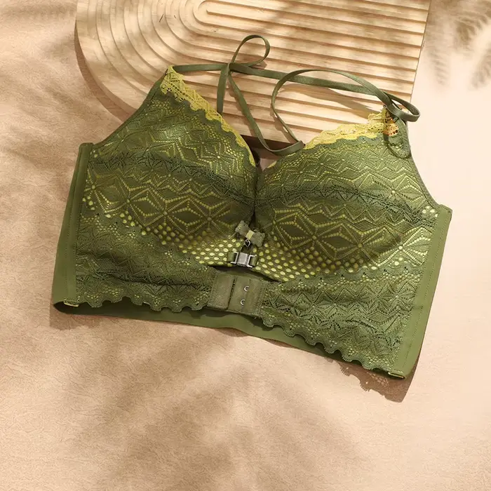 Dámska push-up podprsenka s čipkou, pohodlná polstrovaná podprsenka, podprsenka s kosticami, predná zatváracia podprsenka, pridať šálku, sexy, FW7033