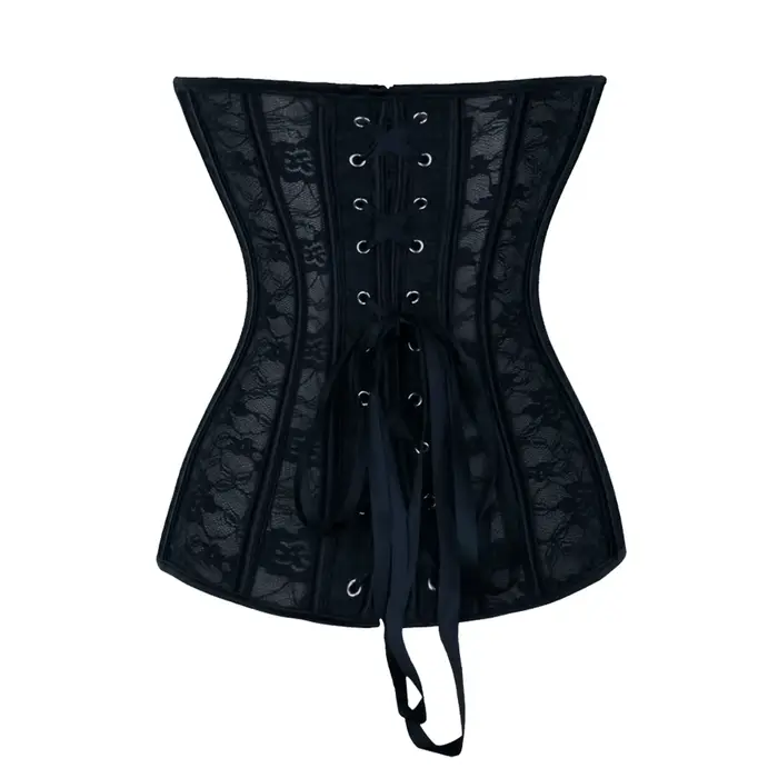 Dámsky vykostený oceľový korzet s gombíkmi na prednej strane a šnurovaním na zadnej strane, čipka a sieťovina bez ramienok, Sexy, Gothic, Club Wear móda