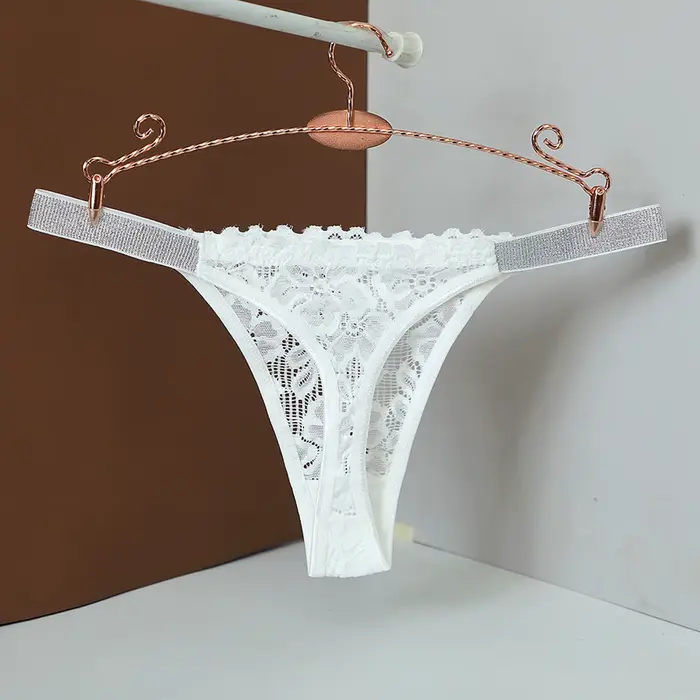 Dámske tangá strednej veľkosti Sexy jednofarebná čipka broskyňová