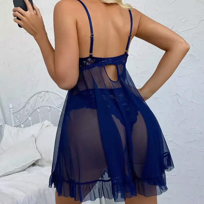 Sexy ženská intímna sada z polyesteru s ultratenkou a pohodlnou kvetinovou čipkou pre špeciálne príležitosti pre ženy