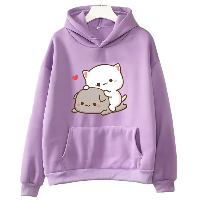 Mochi pêche et Goma mignon chat sweat à capuche pour filles mode Kawaii dessin animé pulls femmes/ho