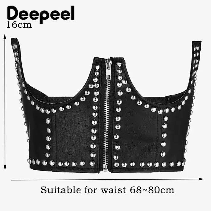 Ceinture en métal et PU noire avec corset décoratif pour femmes, style punk et gothique, pour occasions spéciales et mode