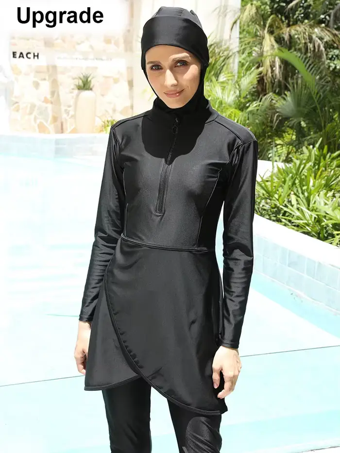 Maillot de Bain Musulman Motive Force Longues Manches Hijab Burkini Maillot de Bain Modeste Polyester Spandex Haute Elasticité Occasions Spéciales Plage Lac