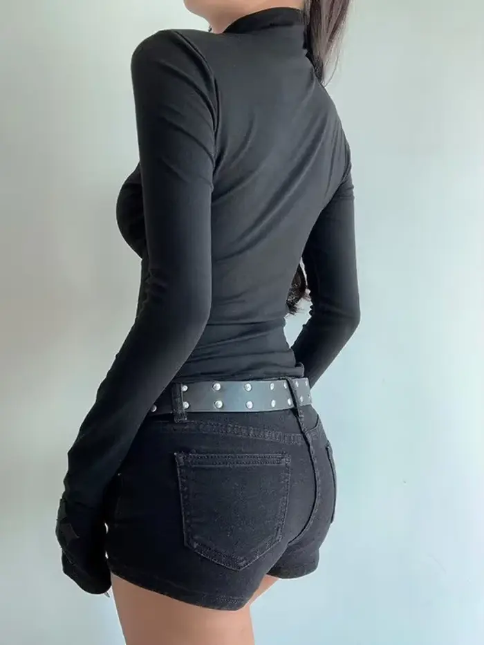 Sexy tmavo gotické tričko pre ženy dizajn y2k letné dlhé rukávy špeciálne príležitosti