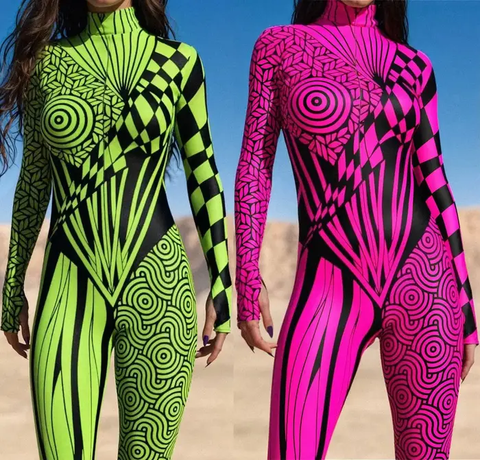 Body de Cosplay Punk Art combinaison à lignes irrégulières Costume de fête d'halloween Costume Zentai Polyester à manches longues pour hommes et femmes événements cosplay soirées à thème