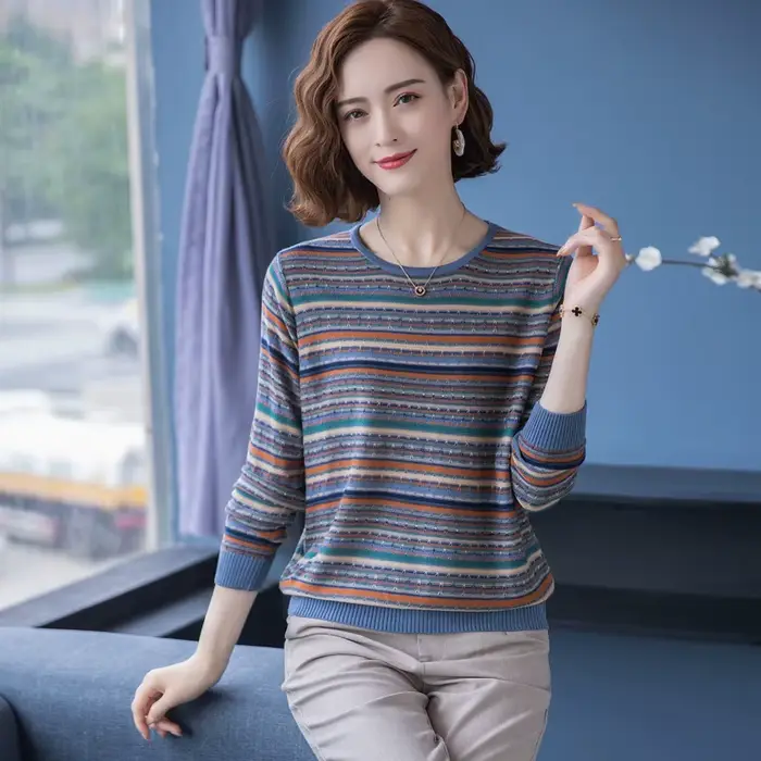 Pullover en polyester et coton décontracté pour femmes, idéal pour les occasions automnales et hivernales, élégant et confortable