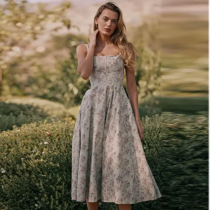 Suninheart letné elegantné šaty so šnurovaním 2025 novinky kvetinový vzor midi