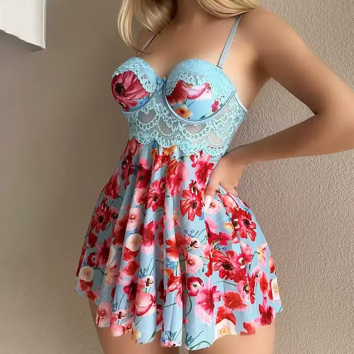 Dámska nočná košeľa, Štyri ročné obdobia, Jarné a letné, Neformálne, Romantické, Elegantné, Kvetinová tlač, Sexy nočná košeľa bez ramienok pre ženy