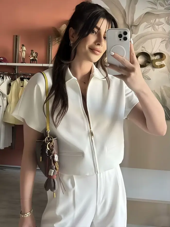 Nová HXAO polyesterová bunda pre ženy, streetwear dizajn, sklopný golier, zips, pre kancelárske a spoločenské výlety
