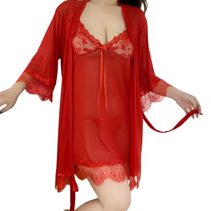 Sexy spodná bielizeň Mesh Set pre okrúhle ženy, nočná košeľa Plus veľkosť s zodpovedajúce šaty, erotické nočné oblečenie pre spálňu, svadobné týždne, dátum