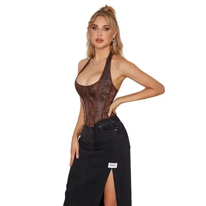 Sexy korzet s popruhom, Plus veľkosť bustier pre ženy, kvetinové výšivky, Surbust, krátke torzo, módne vinobranie spodná bielizeň