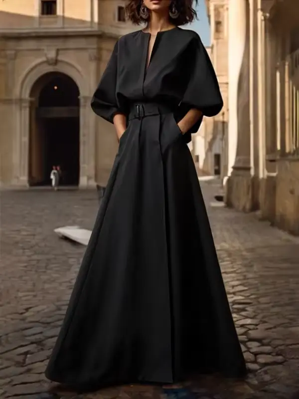 Americké šaty retro široký výstrih V polyester elastan pre ženy špeciálne príležitosti jarné leto
