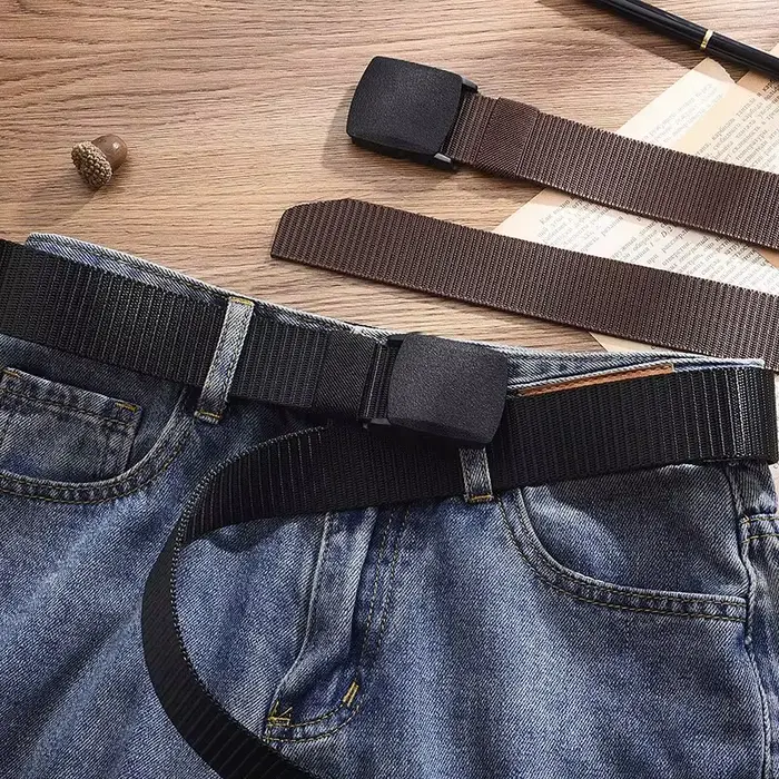 Ceinture en toile décontractée pour hommes et femmes, ceinture d'entraînement en nylon sans métal av