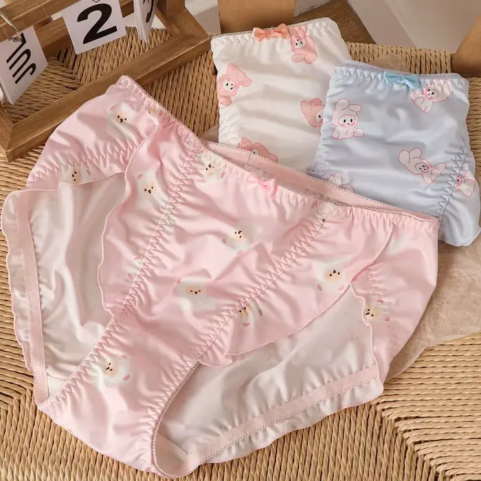 Dámske priedušné nohavičky Set, Dámske spodná bielizeň, Cartoon Bunny, sladké mlieko, veľká veľkosť 6XL, sada 3 kusov
