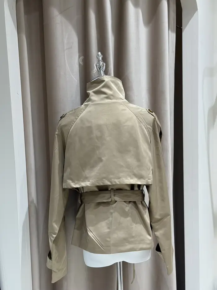 Trench court à taille ceinturée pour femme, manteaux à col montant et Double boutonnage, Chic, décon